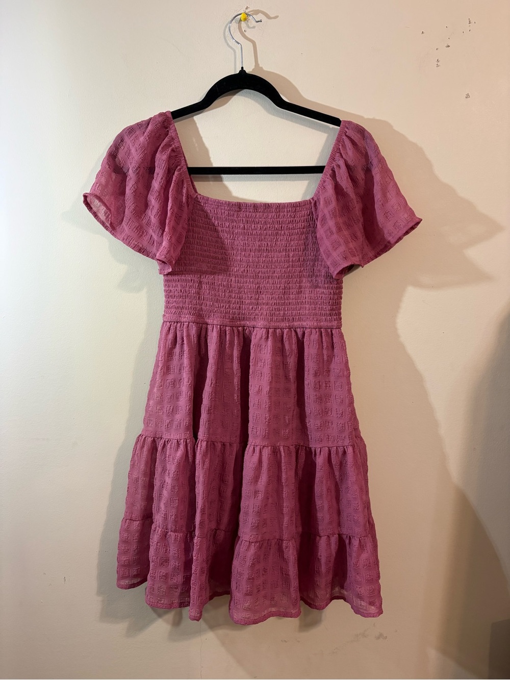 Rewind dress smocked balloon sleeve women’s‎ medium square neck Tiered Mauve